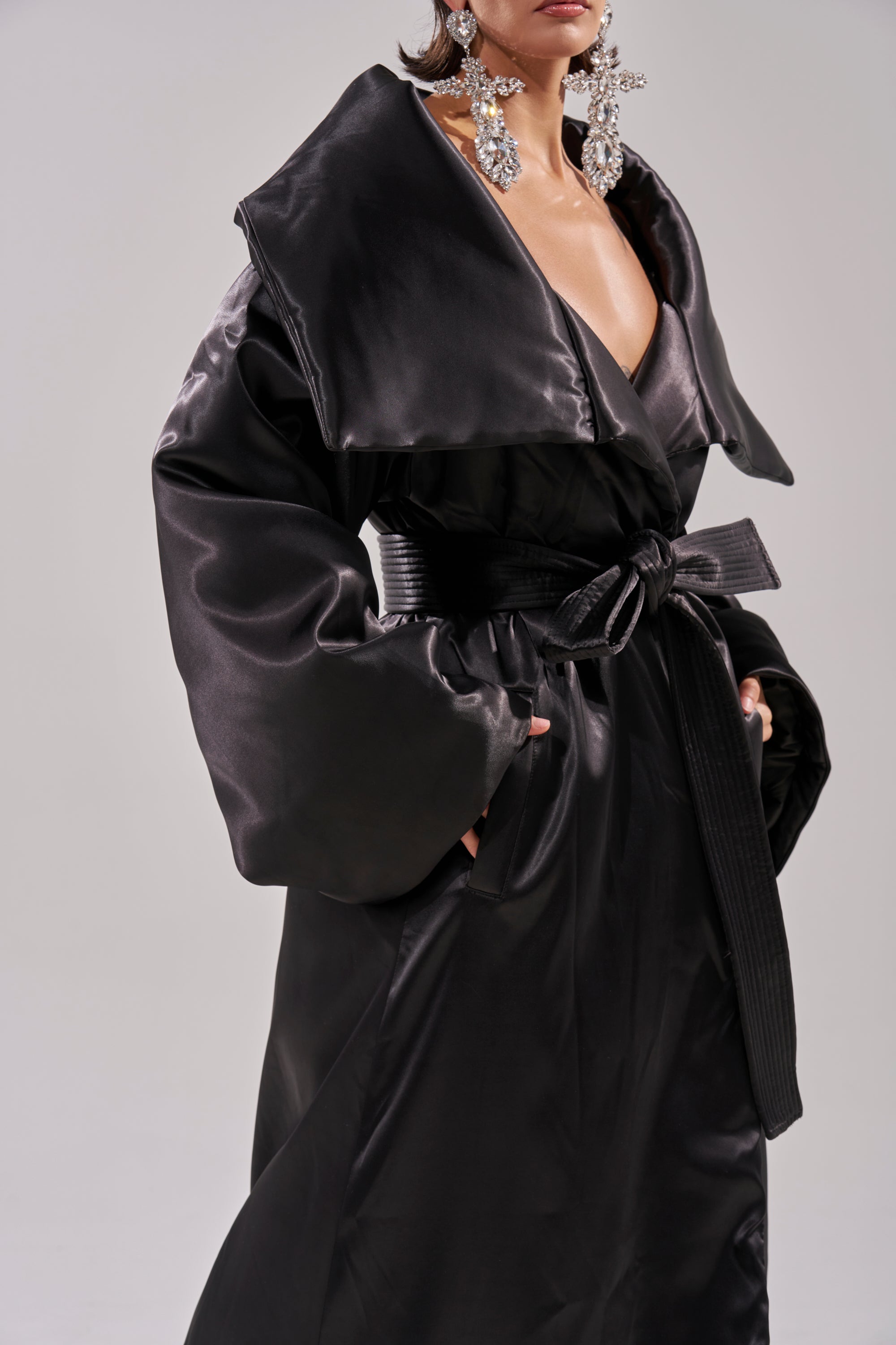 THE MOMENT SATIN PUFFER TRENCH