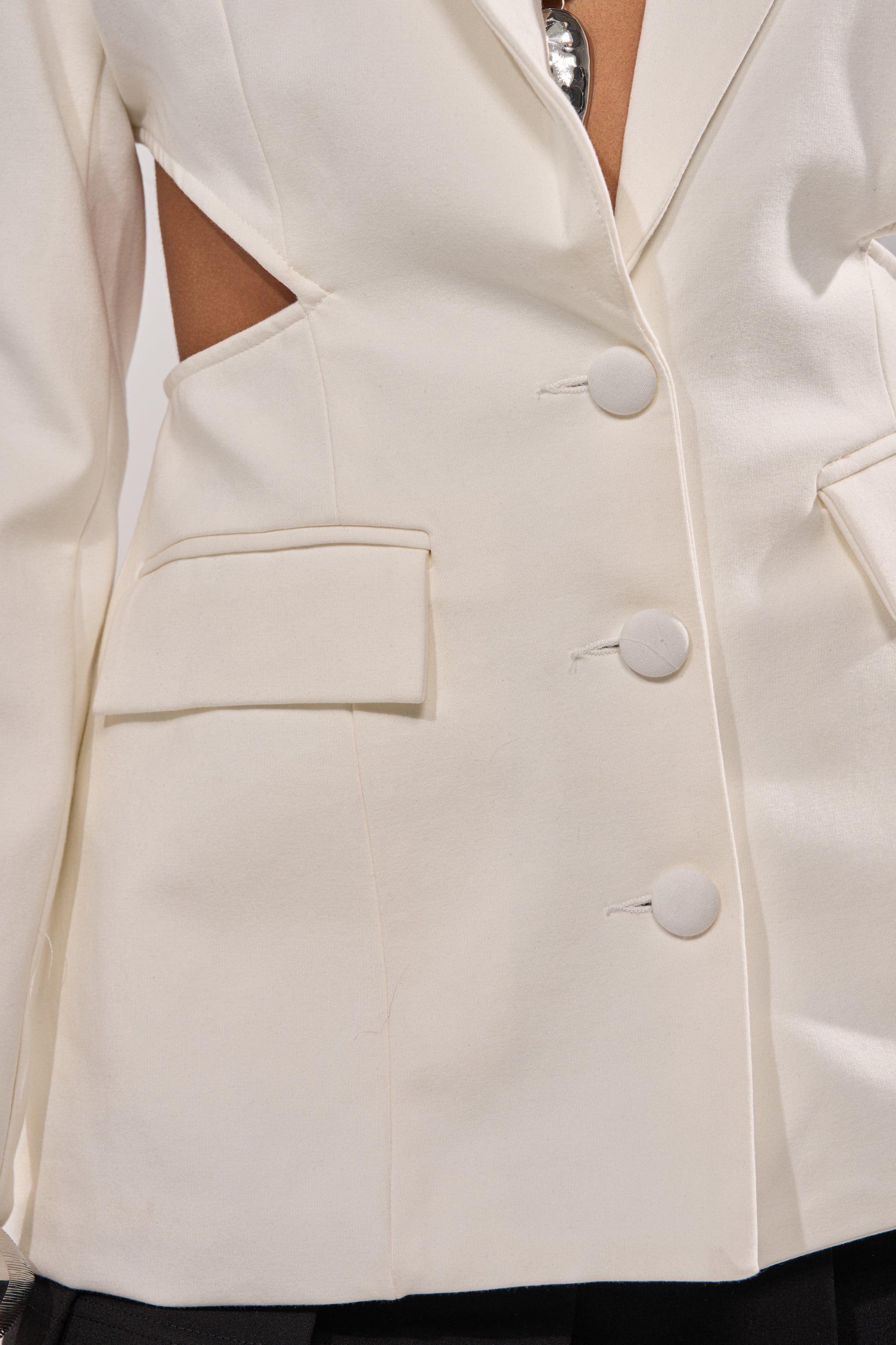 PARTY IN THE BACK CUTOUT BLAZER IN WHITE