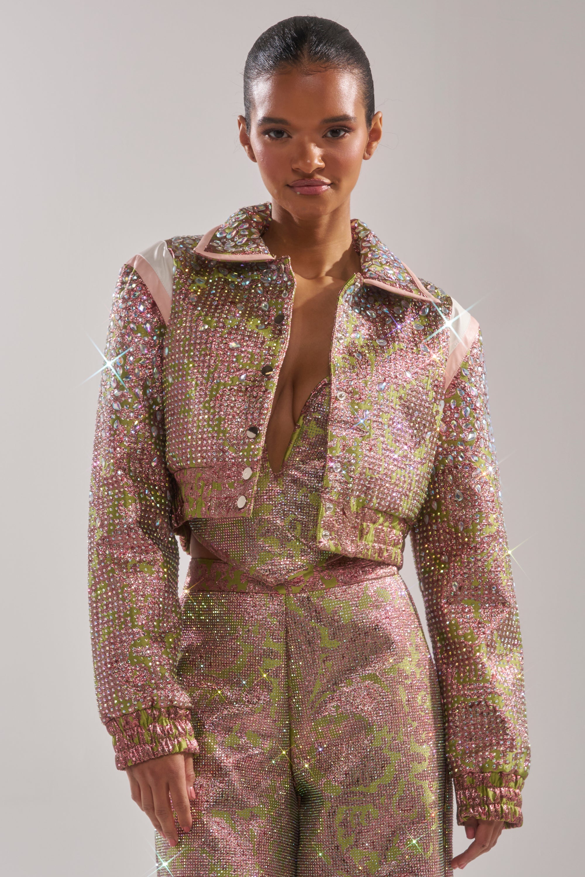 TIME AND TIME AGAIN RHINESTONE BOMBER