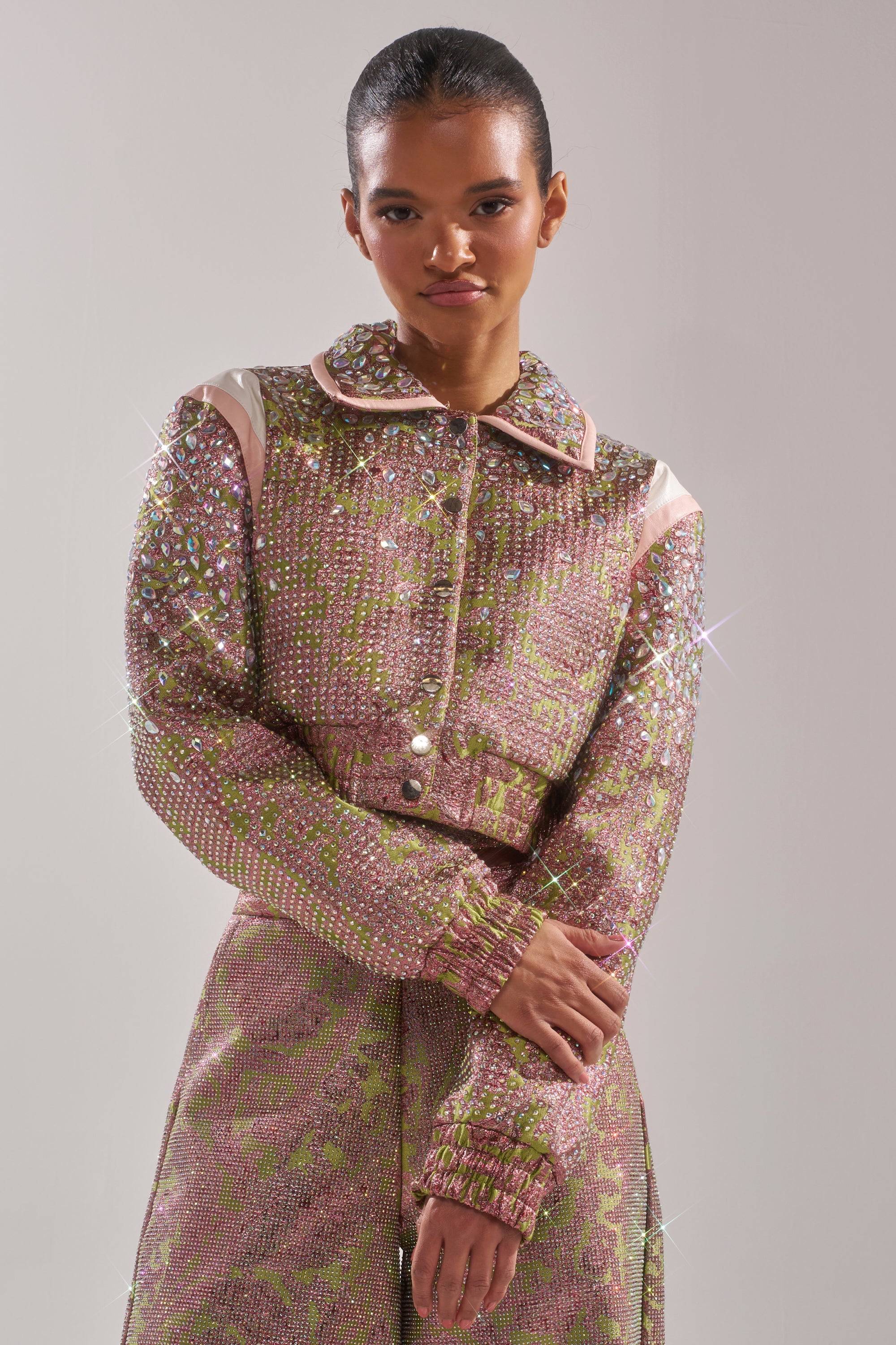 TIME AND TIME AGAIN RHINESTONE BOMBER