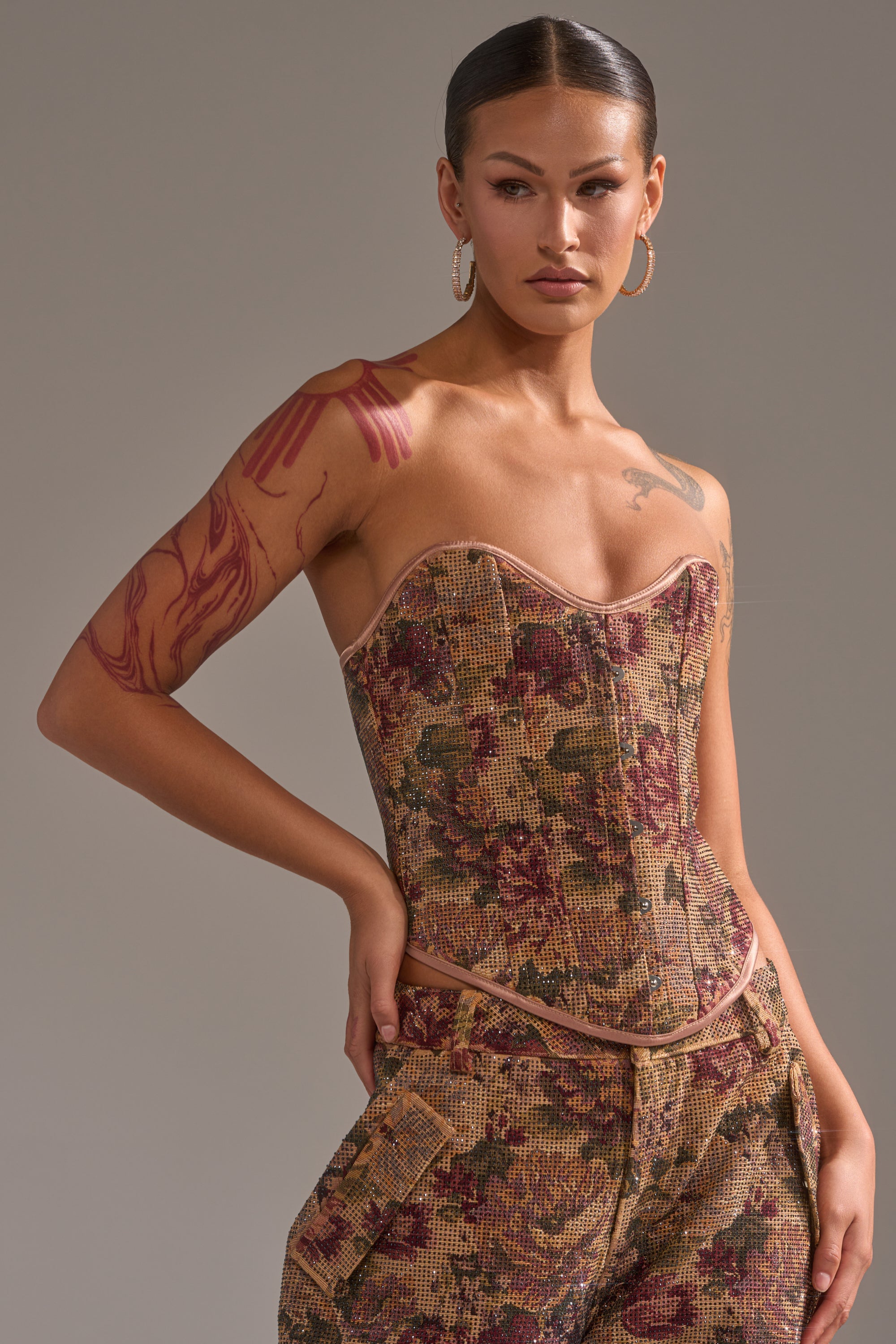 GLAM SQUAD RHINESTONE BROCADE CORSET