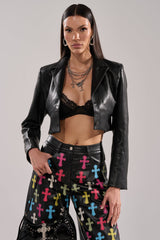 REAL ONE FAUX LEATHER BLAZER