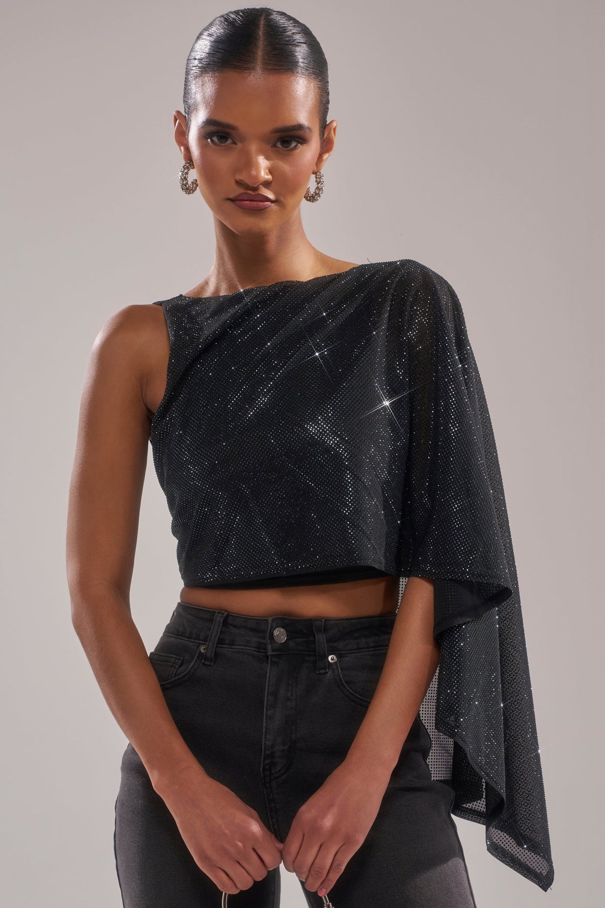 TOO HOT FOR YOU RHINESTONE MESH TOP