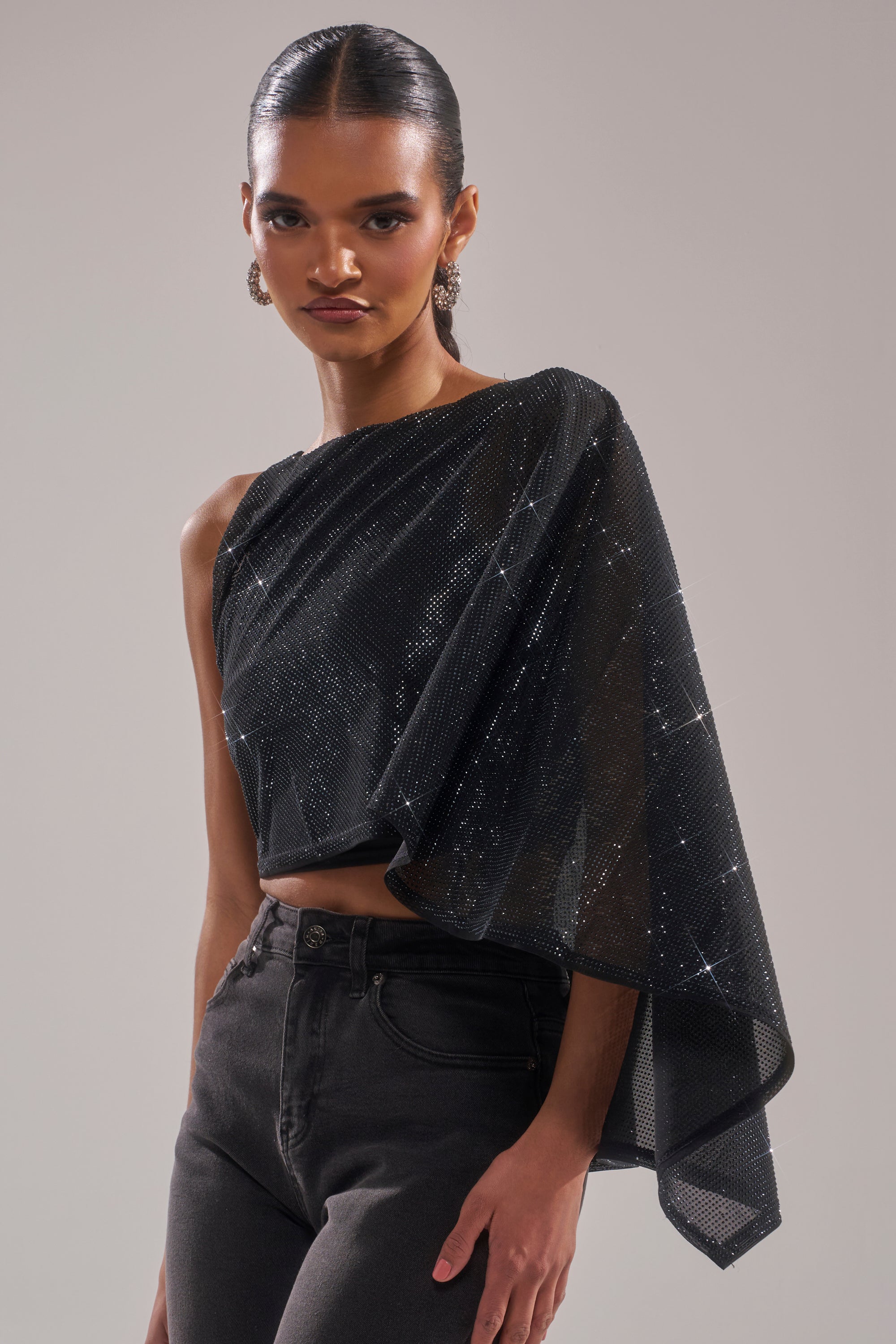 TOO HOT FOR YOU RHINESTONE MESH TOP