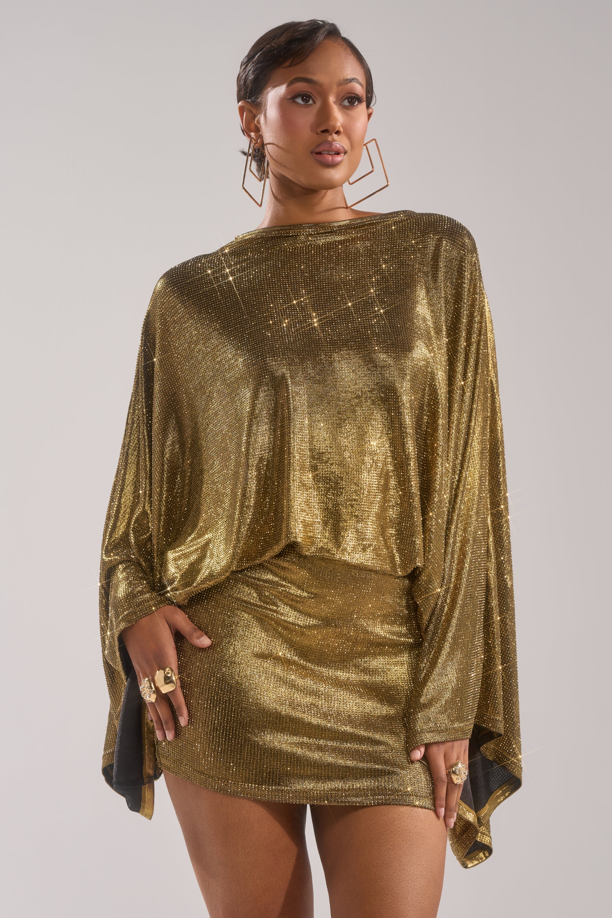 GOLDEN HOUR RHINESTONE MINI DRESS