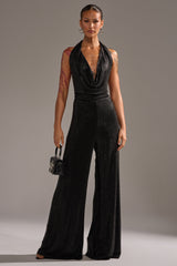 MAKE YOU DO A DOUBLE TAKE RHINESTONE JUMPSUIT IN BLACK