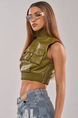 VANJA MOCK NECK FAUX LEATHER TOP