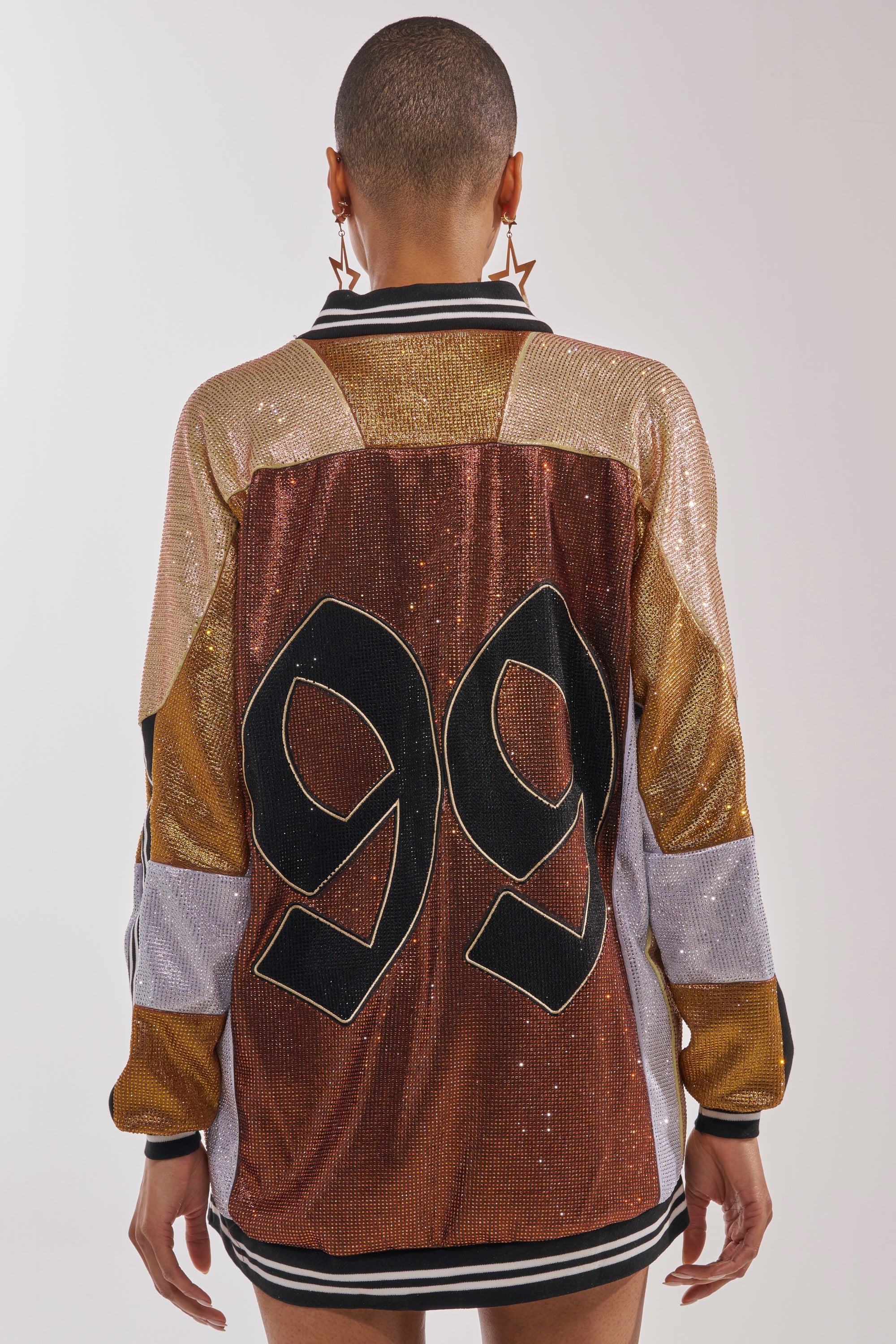 RYAN COLORBLOCK RHINESTONE JERSEY DRESS IN COCOA