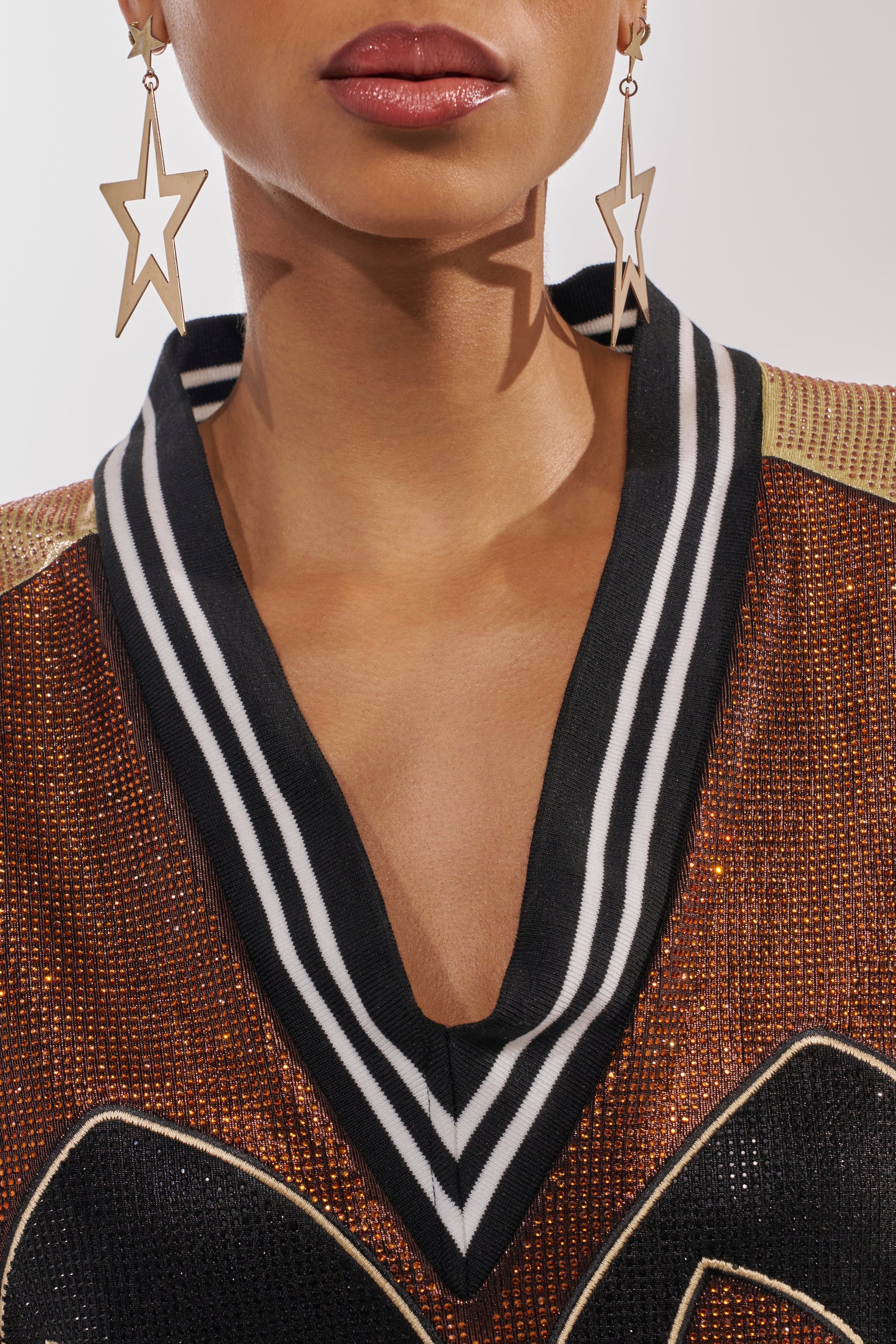 RYAN COLORBLOCK RHINESTONE JERSEY DRESS IN COCOA