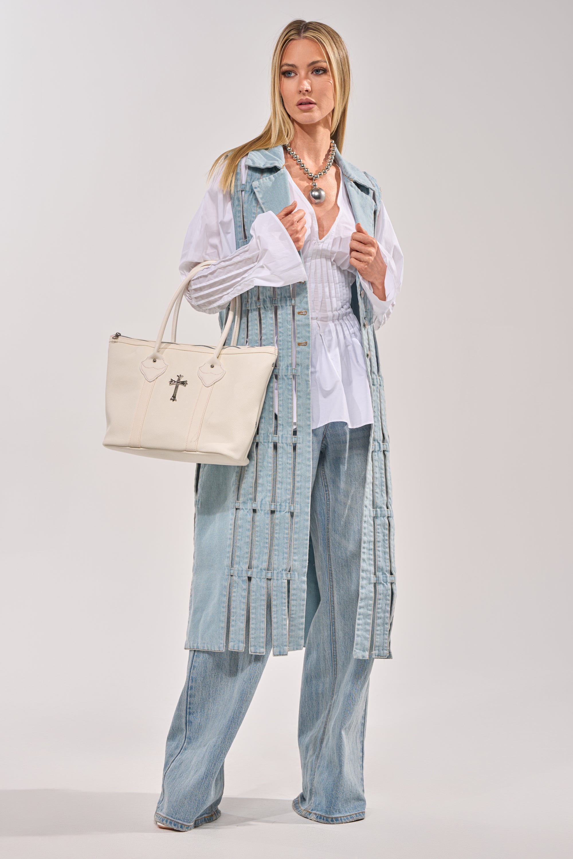 RIGHT THROUGH ME CUTOUT DENIM VEST