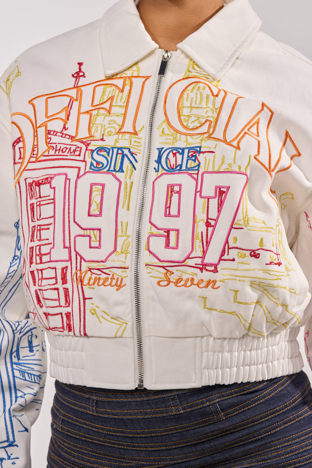 BEEN AROUND THE BLOCK EMBROIDERED BOMBER