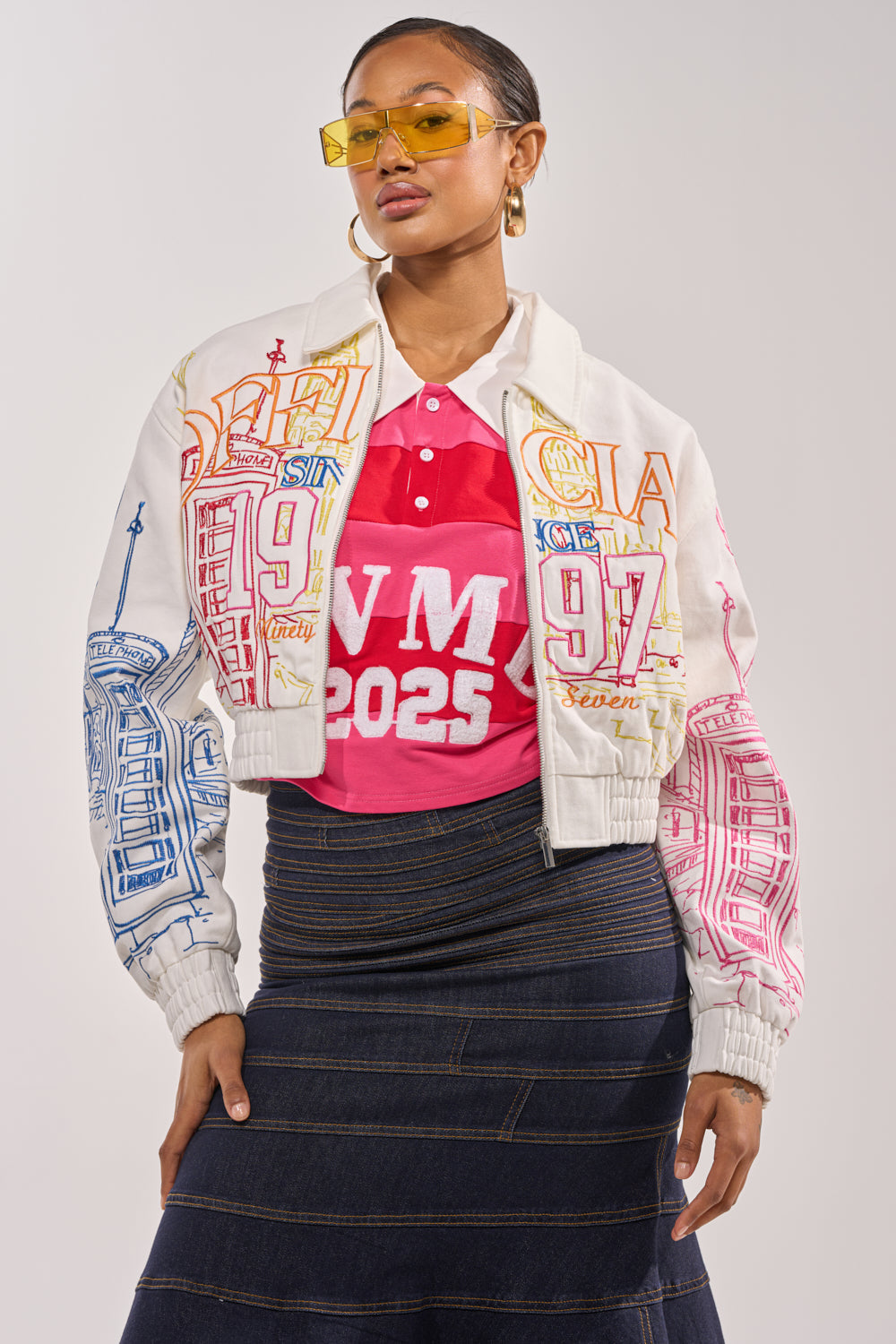 BEEN AROUND THE BLOCK EMBROIDERED BOMBER