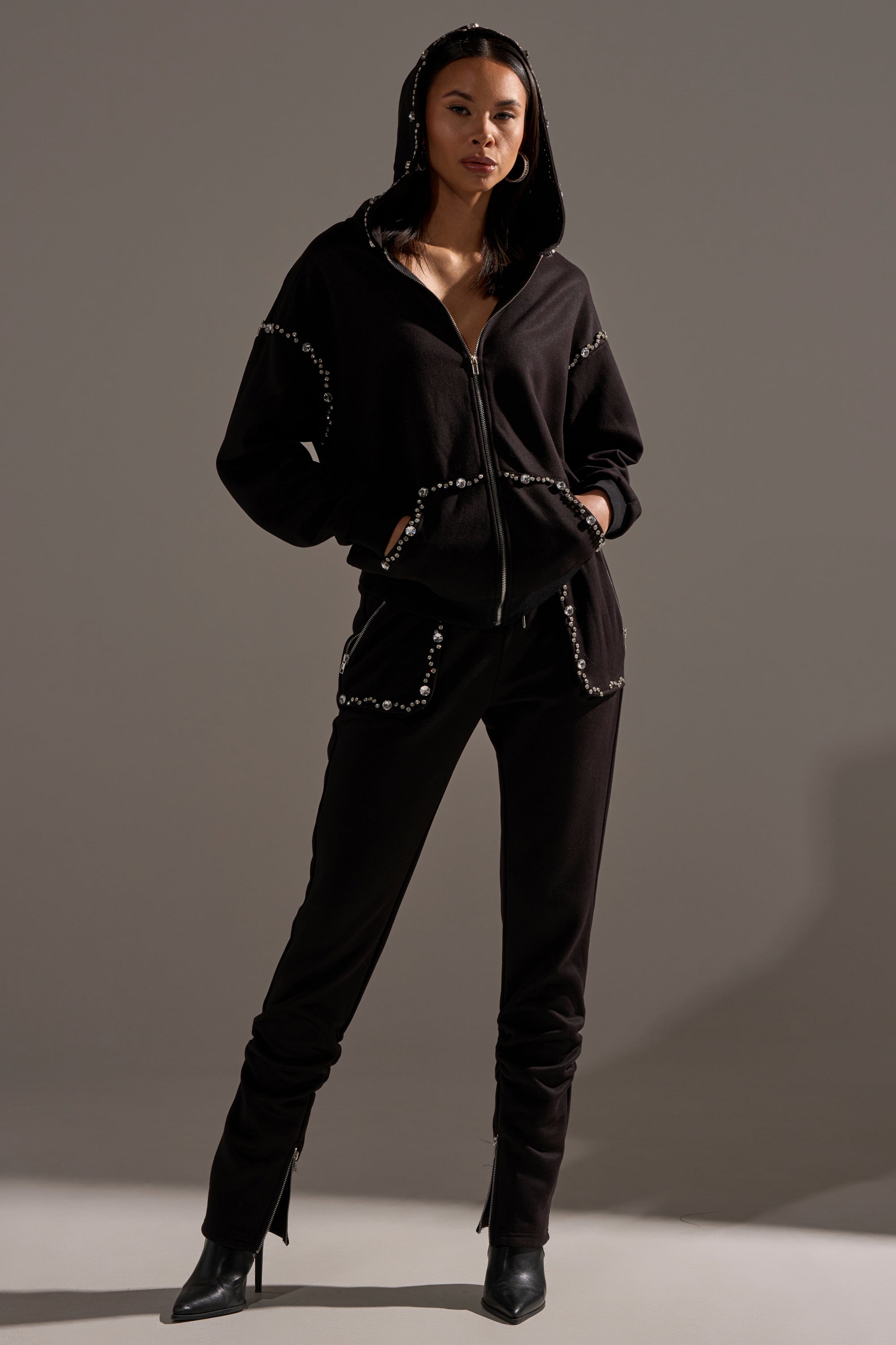 COZY HOLIDAY RHINESTONE JOGGER IN BLACK