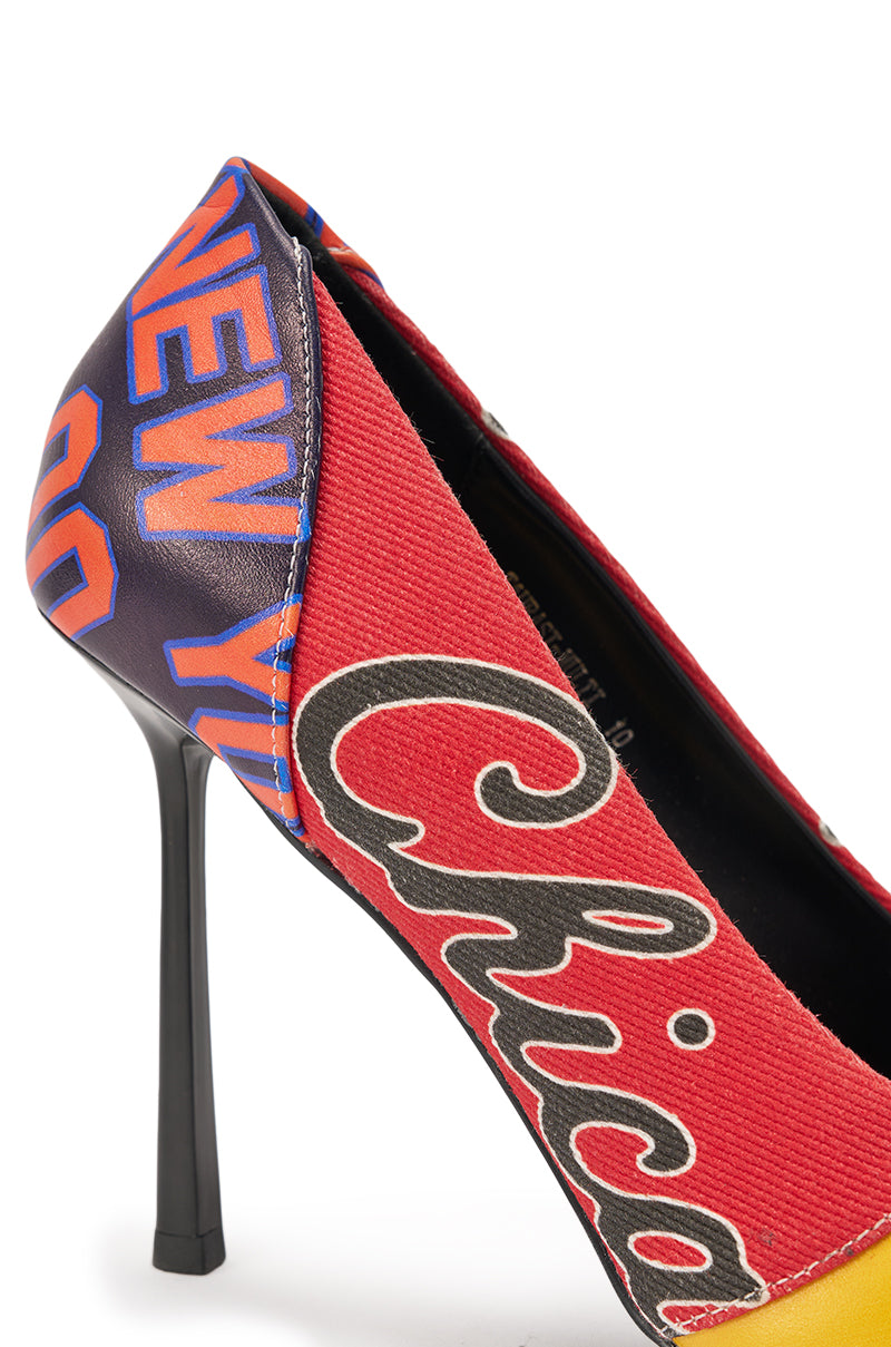 AZALEA WANG MULTI PRINTED STILETTO POINTED TOE PUMP