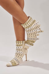AZALEA WANG UZMA BONE DENIM SILVER HARDWARE STILETTO BOOTIE