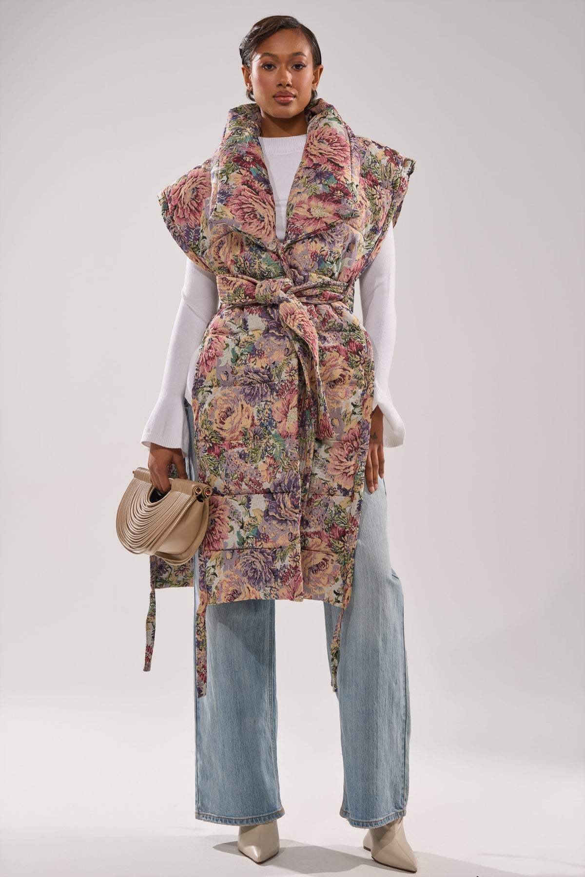 PILOT JONES LONGLINE PUFFER VEST IN TAPESTRY