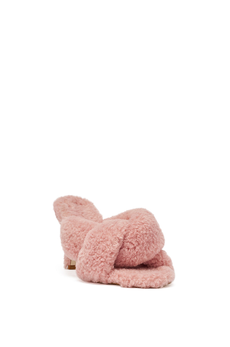 AZALEA WANG PINK VALE IVORY SHERPA LOW HEEL MULE SANDAL