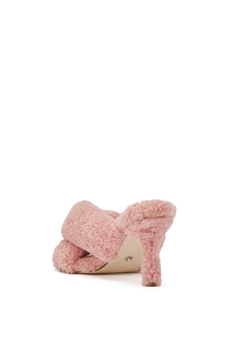AZALEA WANG PINK VALE IVORY SHERPA LOW HEEL MULE SANDAL