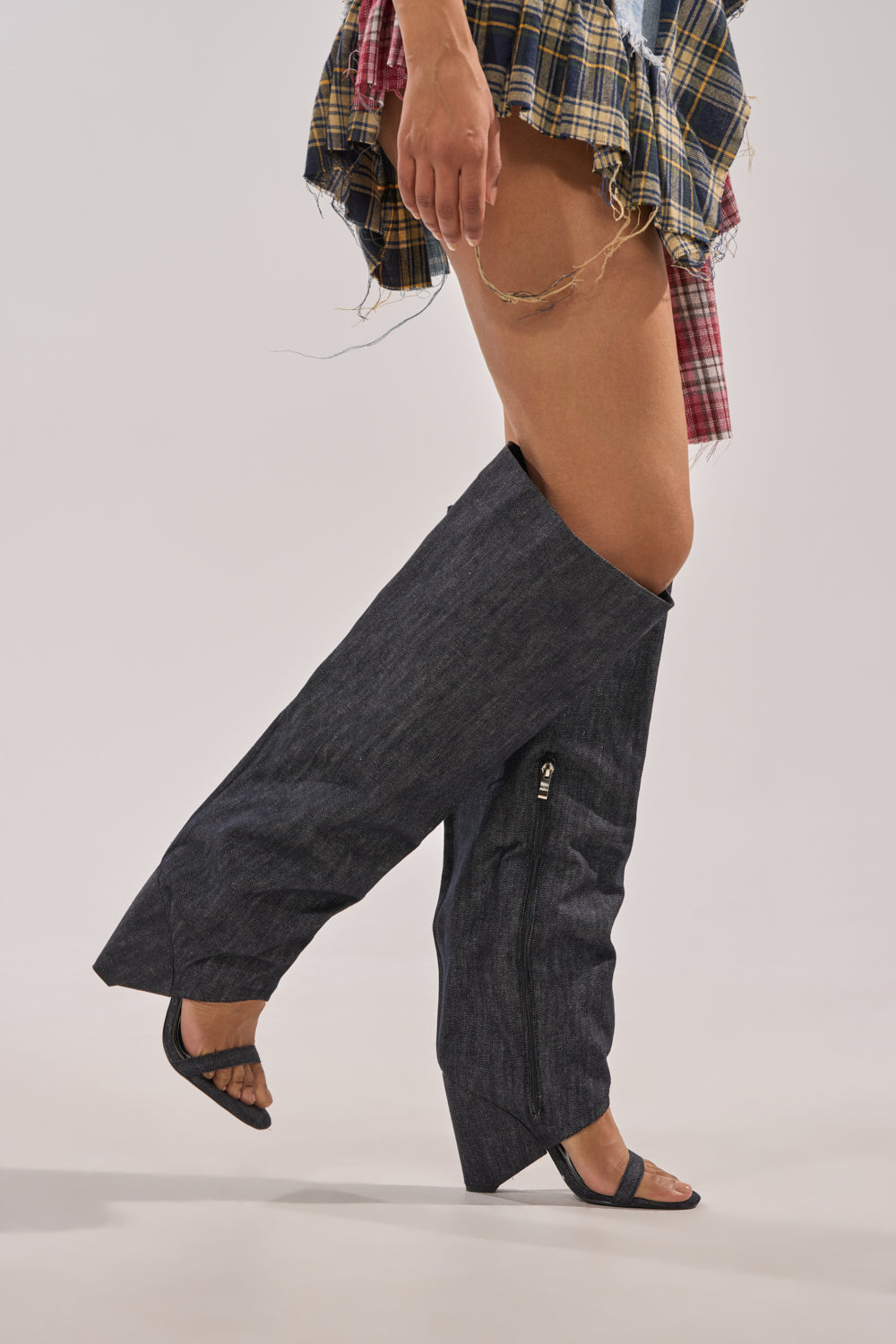 AZALEA WANG VEONA DARK DENIM OVER THE KNEE CHUNKY HEEL SANDAL