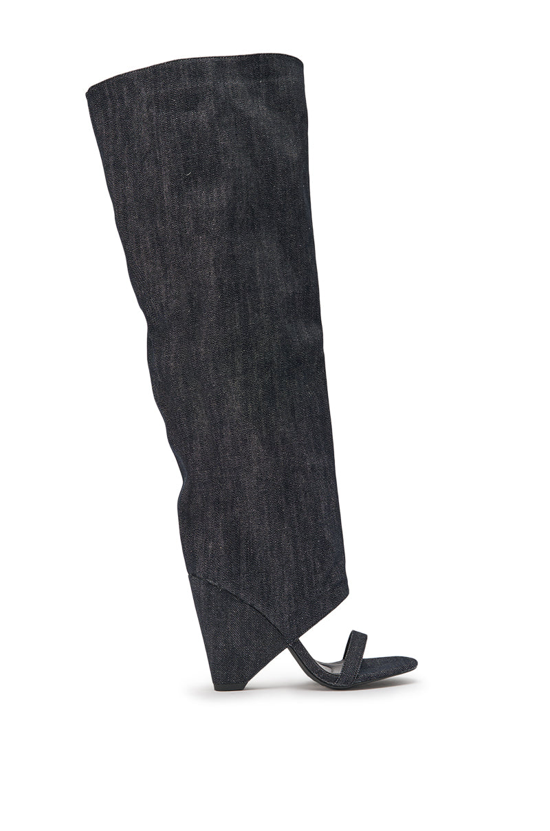 AZALEA WANG VEONA DARK DENIM OVER THE KNEE CHUNKY HEEL SANDAL