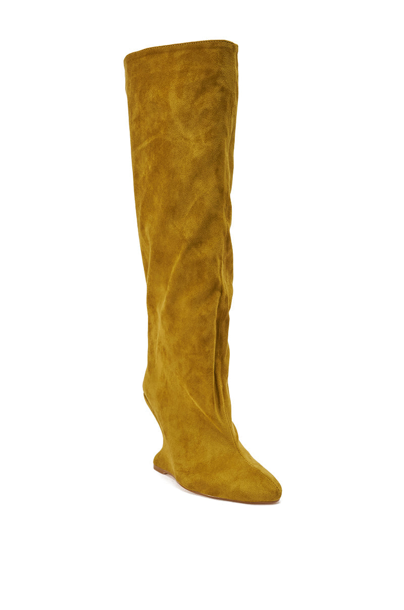 AZALEA WANG VINCE MUSTARD FAUX SUEDE WEDGE BOOT