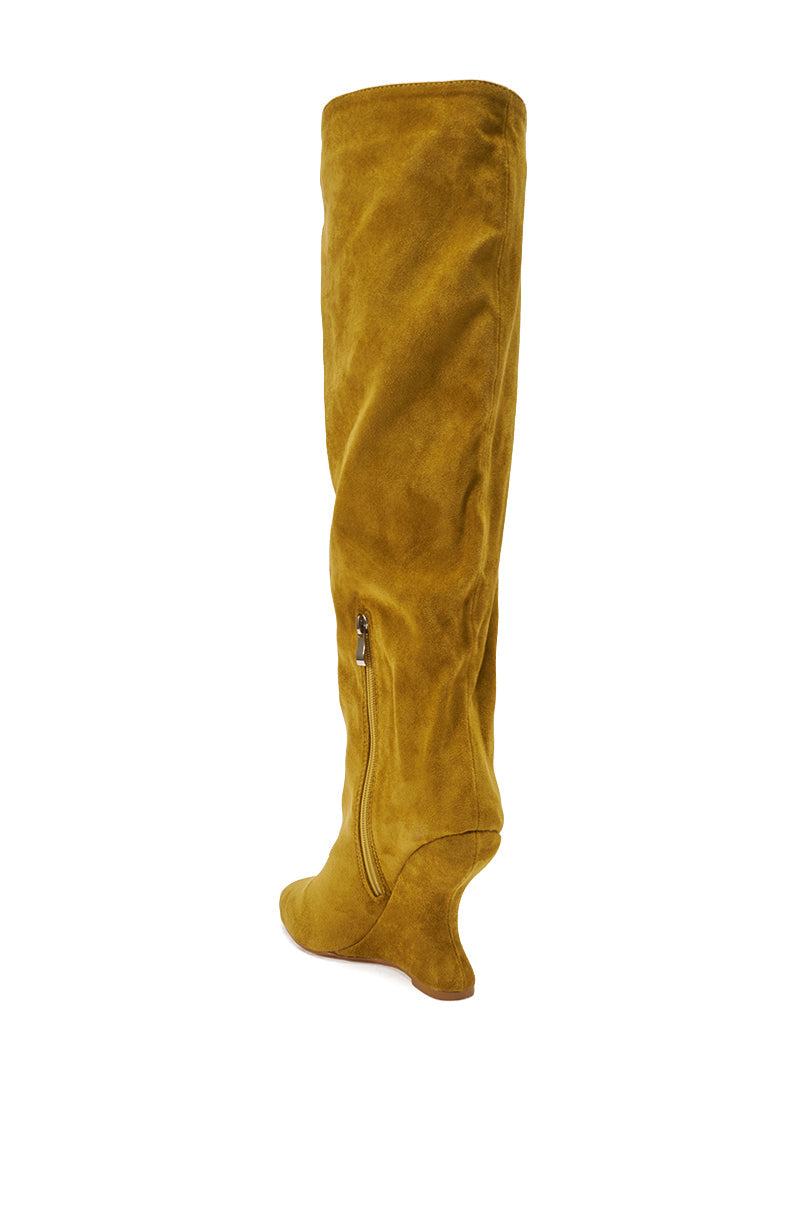 AZALEA WANG VINCE MUSTARD FAUX SUEDE WEDGE BOOT