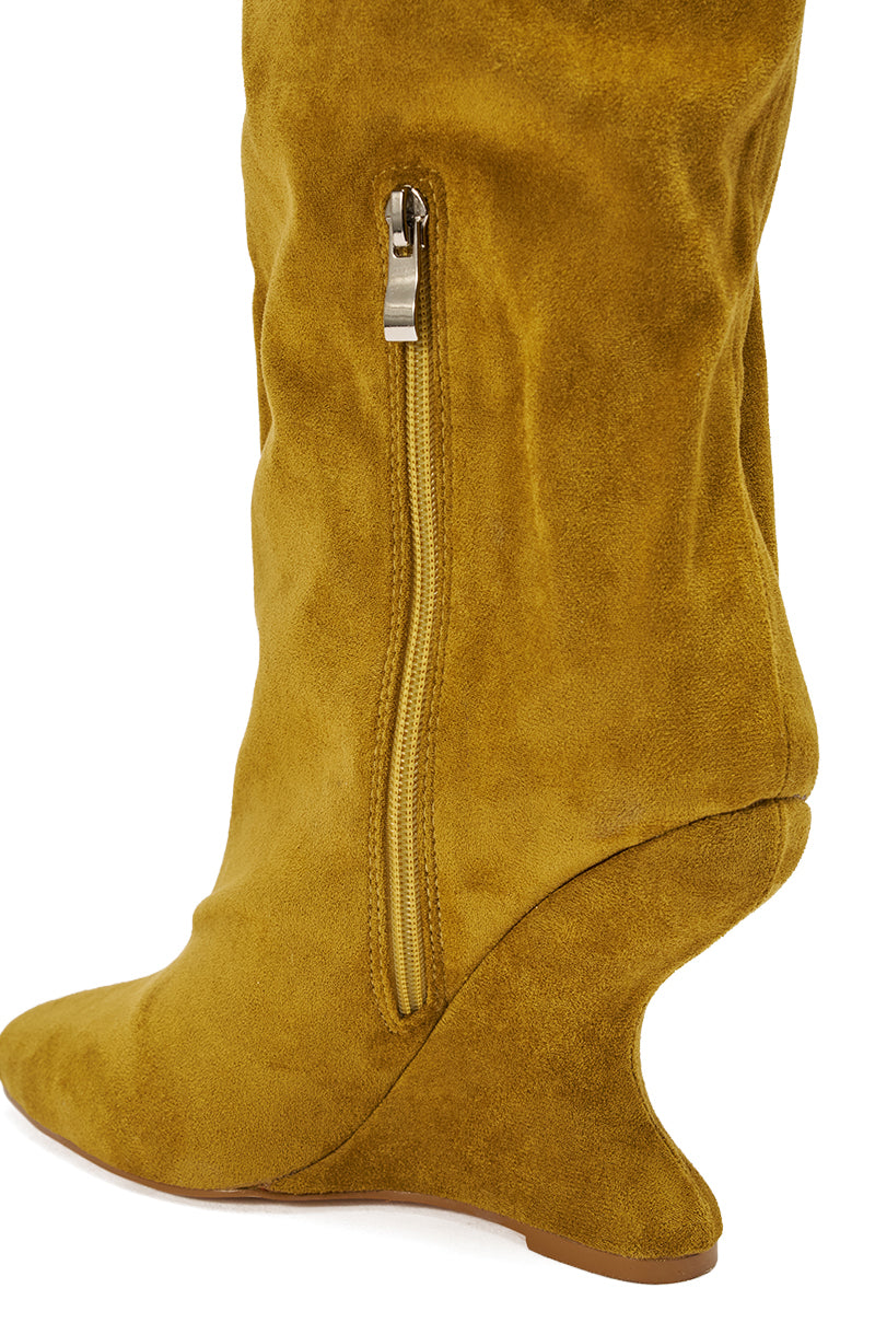 AZALEA WANG VINCE MUSTARD FAUX SUEDE WEDGE BOOT