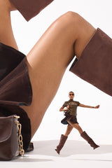AZALEA WANG VINCENT BROWN SUEDE OPEN TOE BOOT