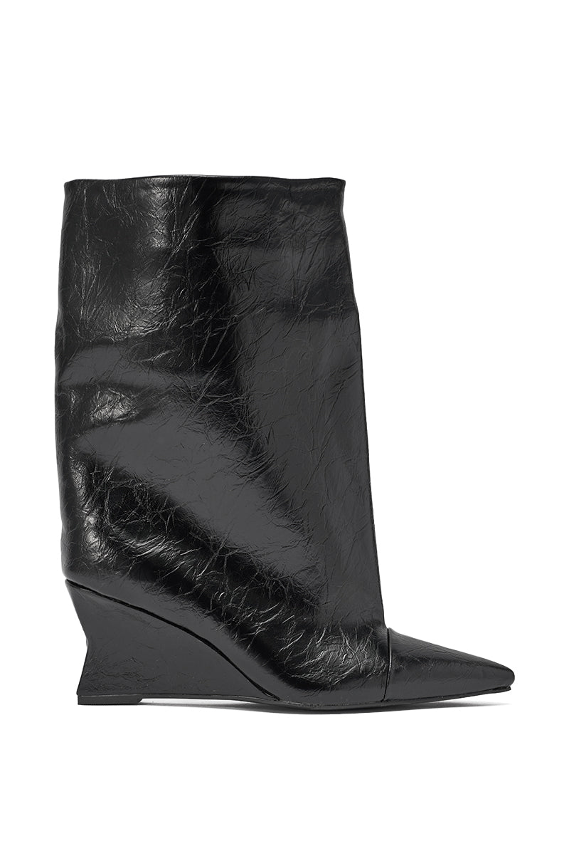 AZALEA WANG VINCI BLACK PU PRINT WEDGE BOOTIE