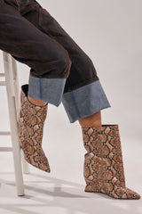 AZALEA WANG VINCI SNAKE PU PRINT WEDGE BOOTIE