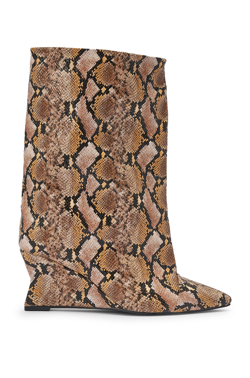 AZALEA WANG VINCI SNAKE PU PRINT WEDGE BOOTIE
