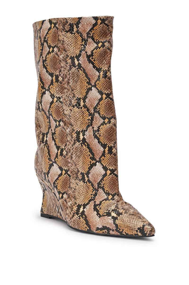AZALEA WANG VINCI SNAKE PU PRINT WEDGE BOOTIE