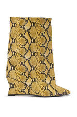 AZALEA WANG VINCI YELLOW SNAKE PU PRINT WEDGE BOOTIE