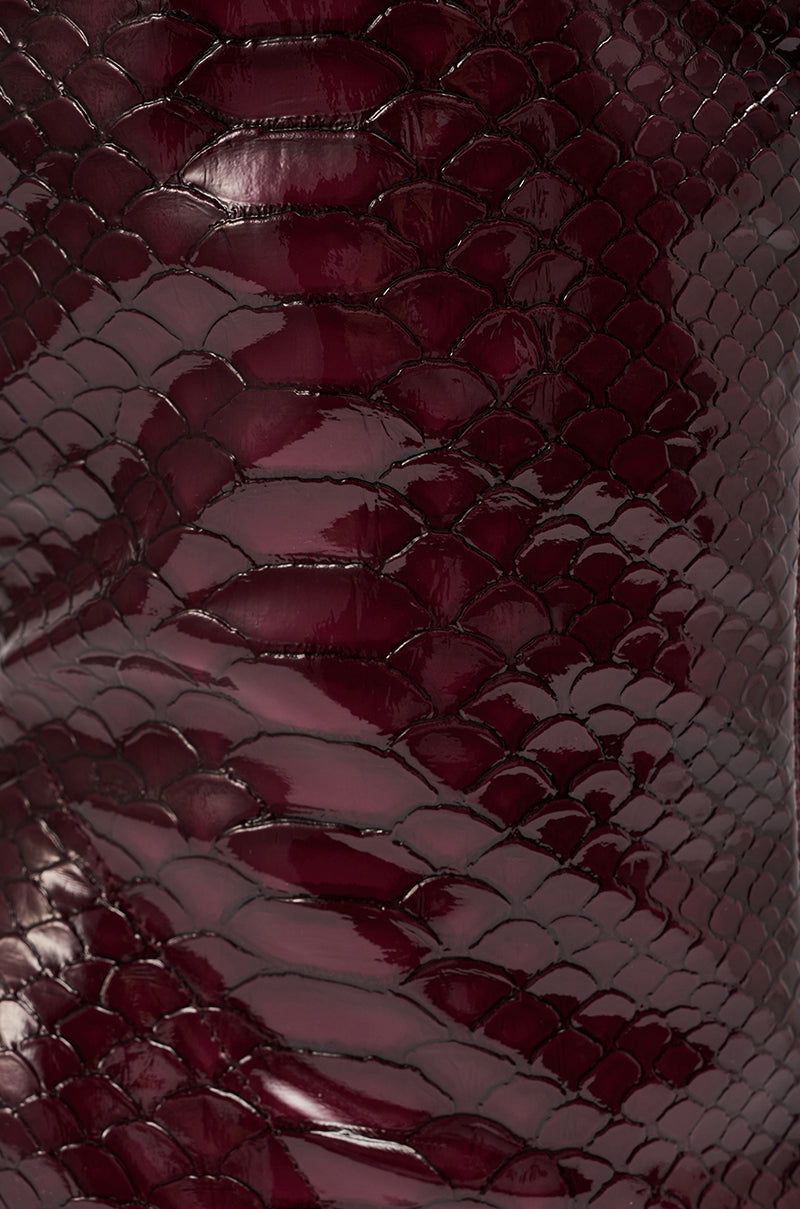 AZALEA WANG WINGROVE BURGUNDY CHUNKY HEEL CROCODILE BOOTIE