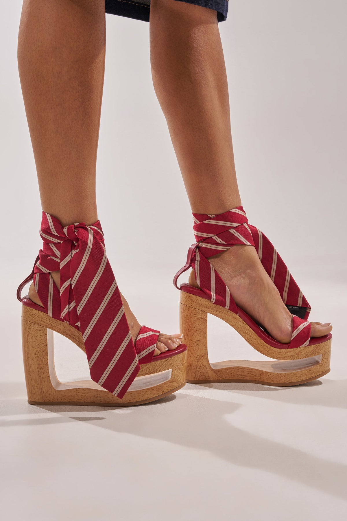 AZALEA WANG WYNN RED TIE LACE UP WEDGE