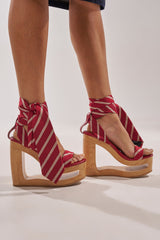 AZALEA WANG WYNN RED TIE LACE UP WEDGE