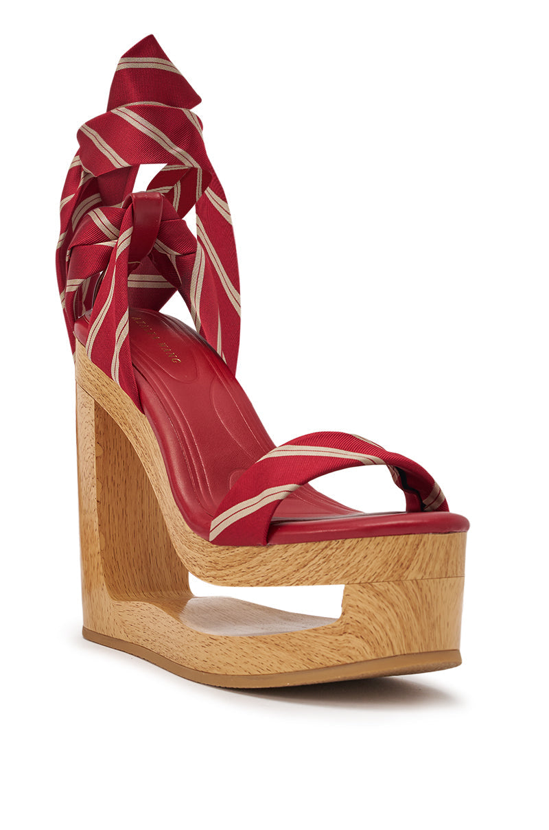 AZALEA WANG WYNN RED TIE LACE UP WEDGE