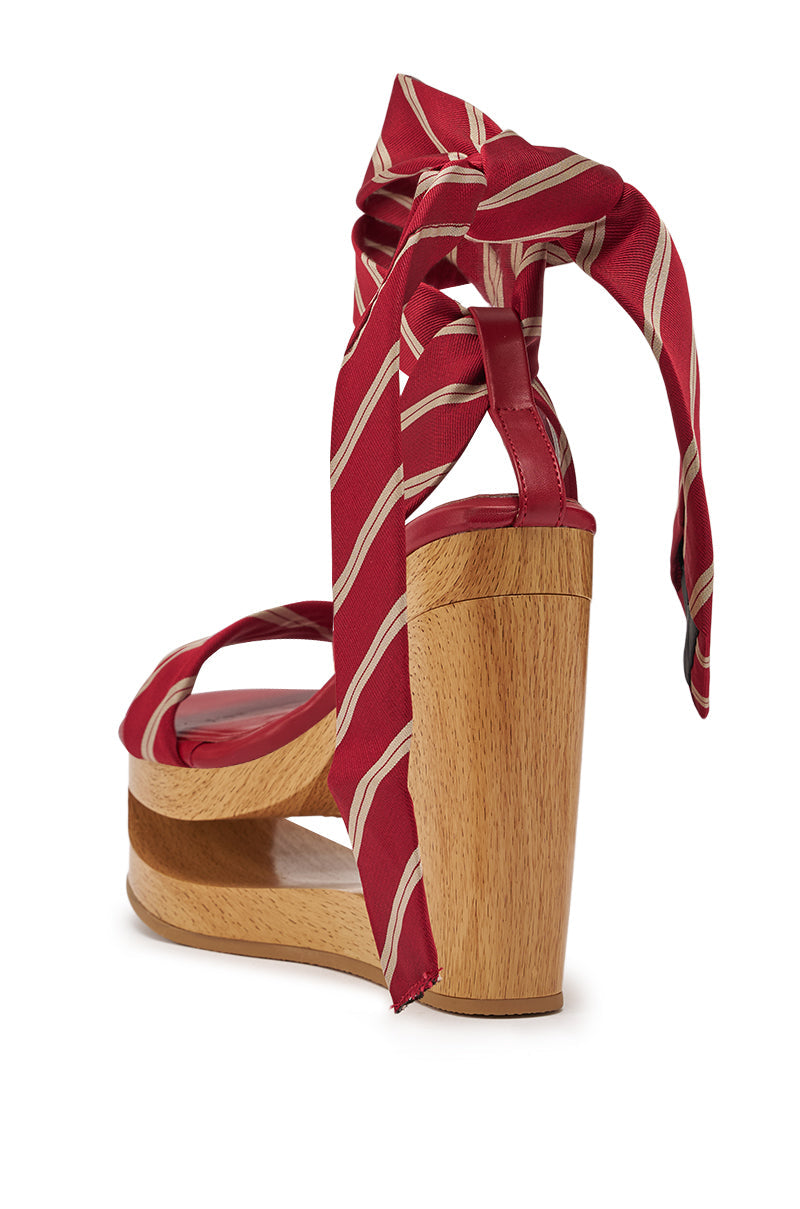 AZALEA WANG WYNN RED TIE LACE UP WEDGE