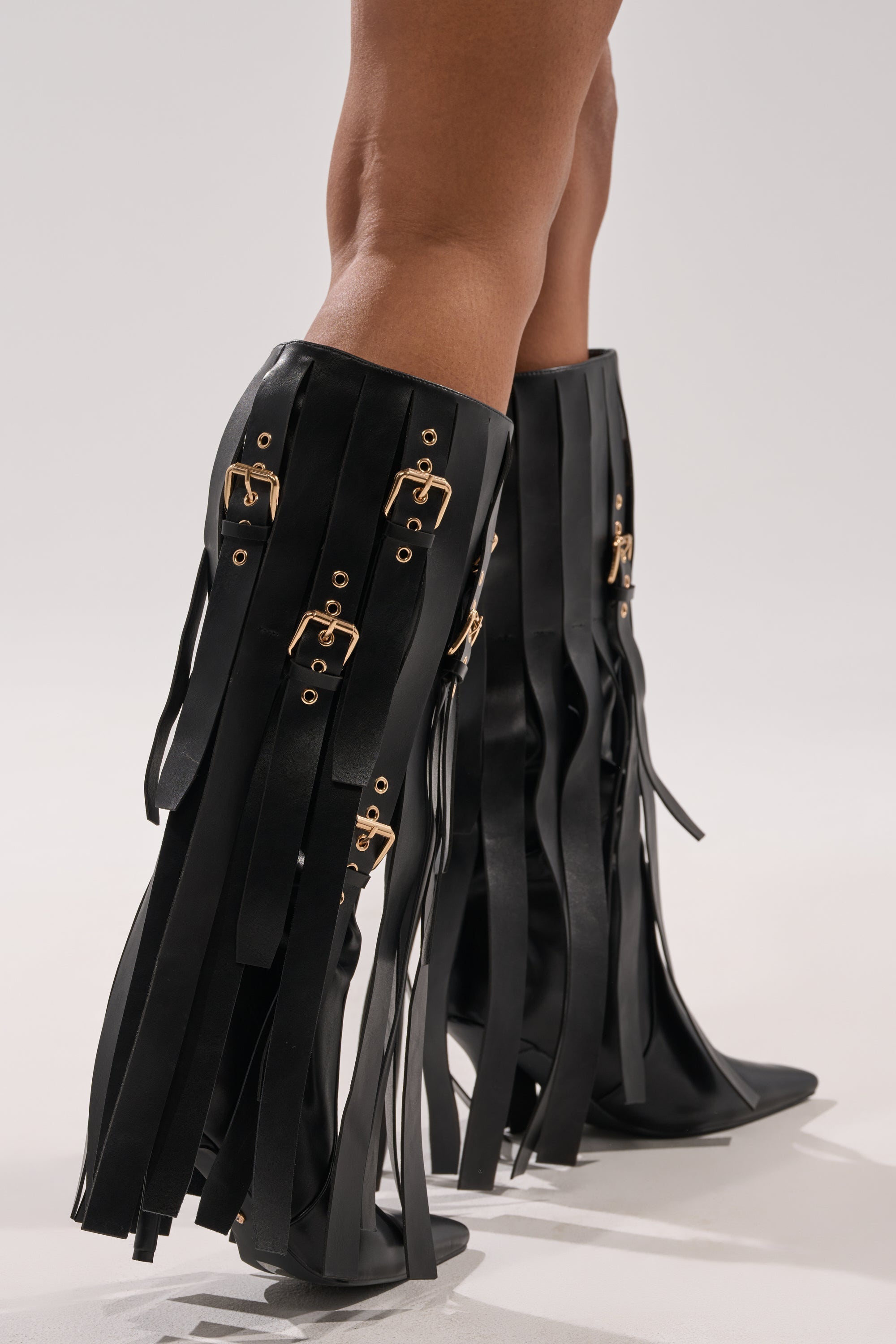 AZALEA WANG XANTHE BLACK BELT EMBELLISHED STILETTO BOOT