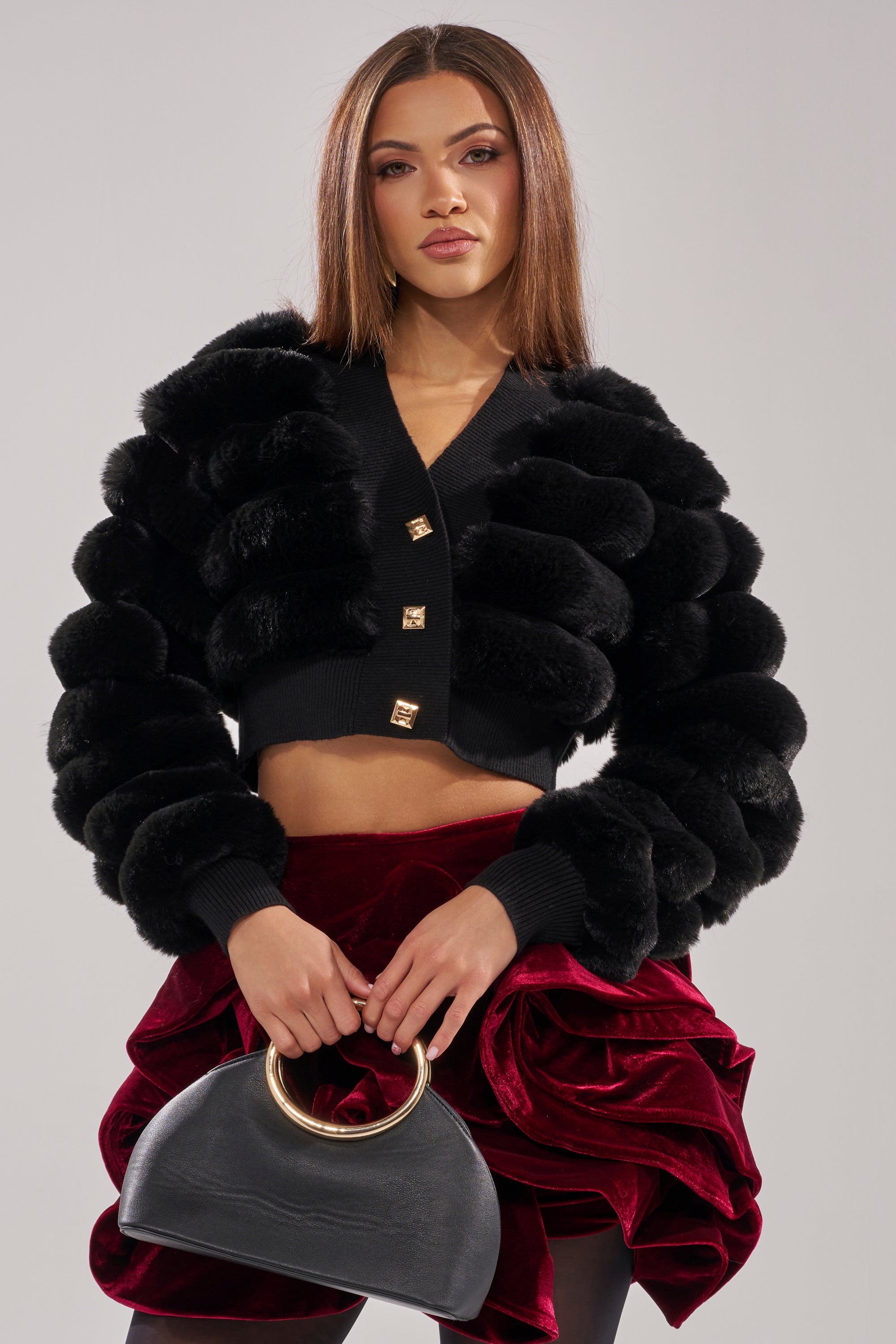 WILD HEART FAUX FUR CARDIGAN IN BLACK