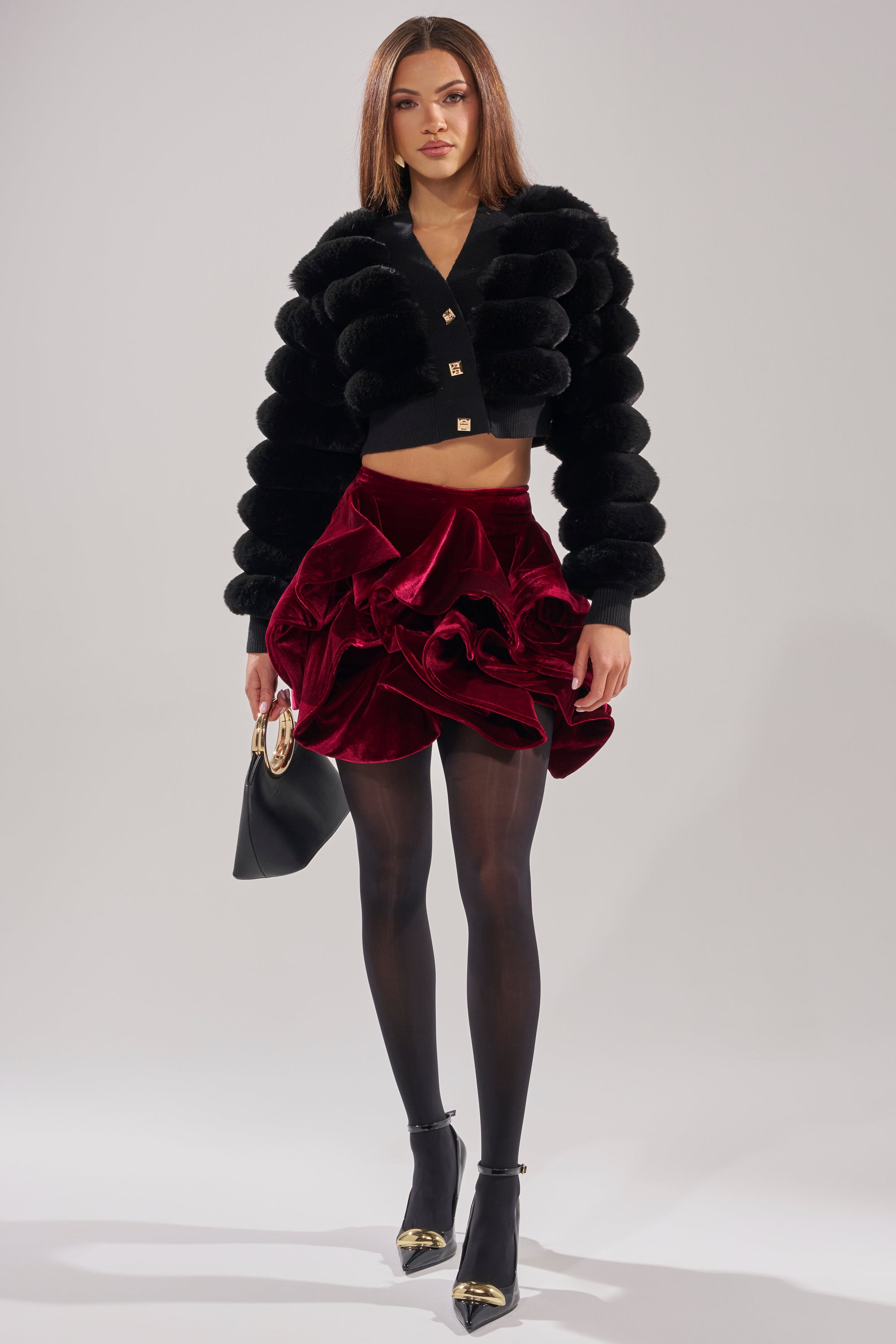 WILD HEART FAUX FUR CARDIGAN IN BLACK