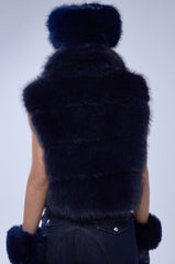 FAUX FUR VEST IN NAVY