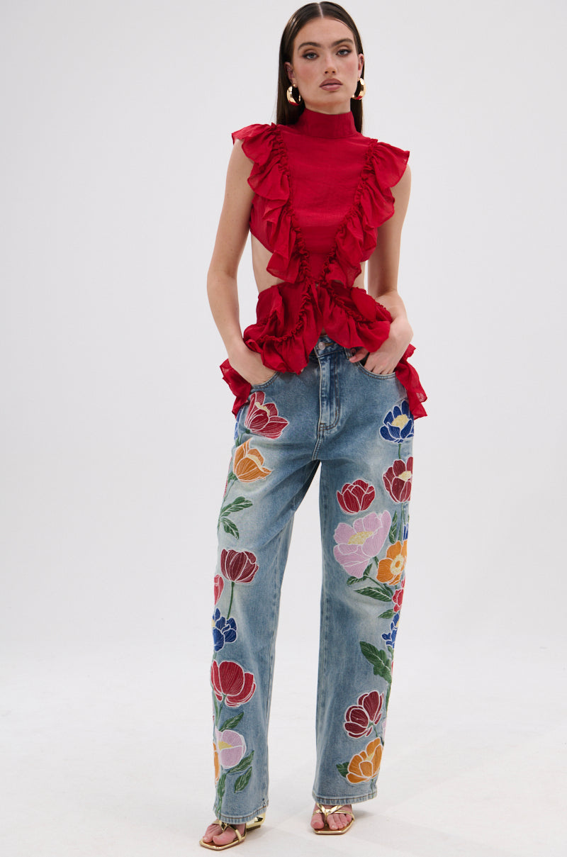 TIFFANY RUFFLE BLOUSE IN RED