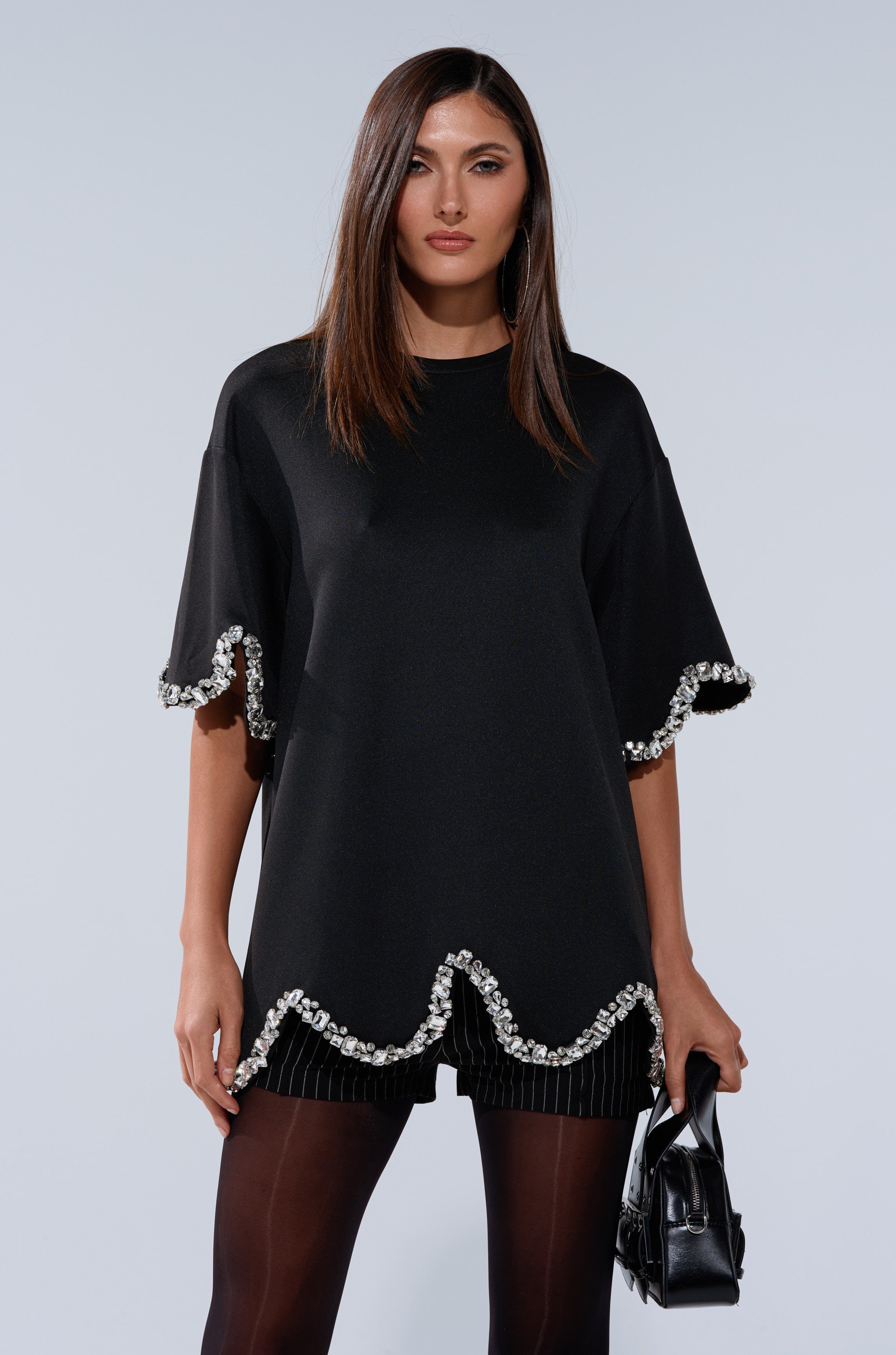 AT LEAST I'M ALIVE OVERSIZED TEE WITH RHINESTONES