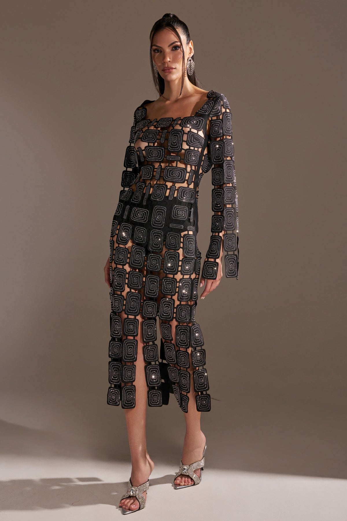 ONLY ONE OF ME RHINESTONE MIDI DRESS