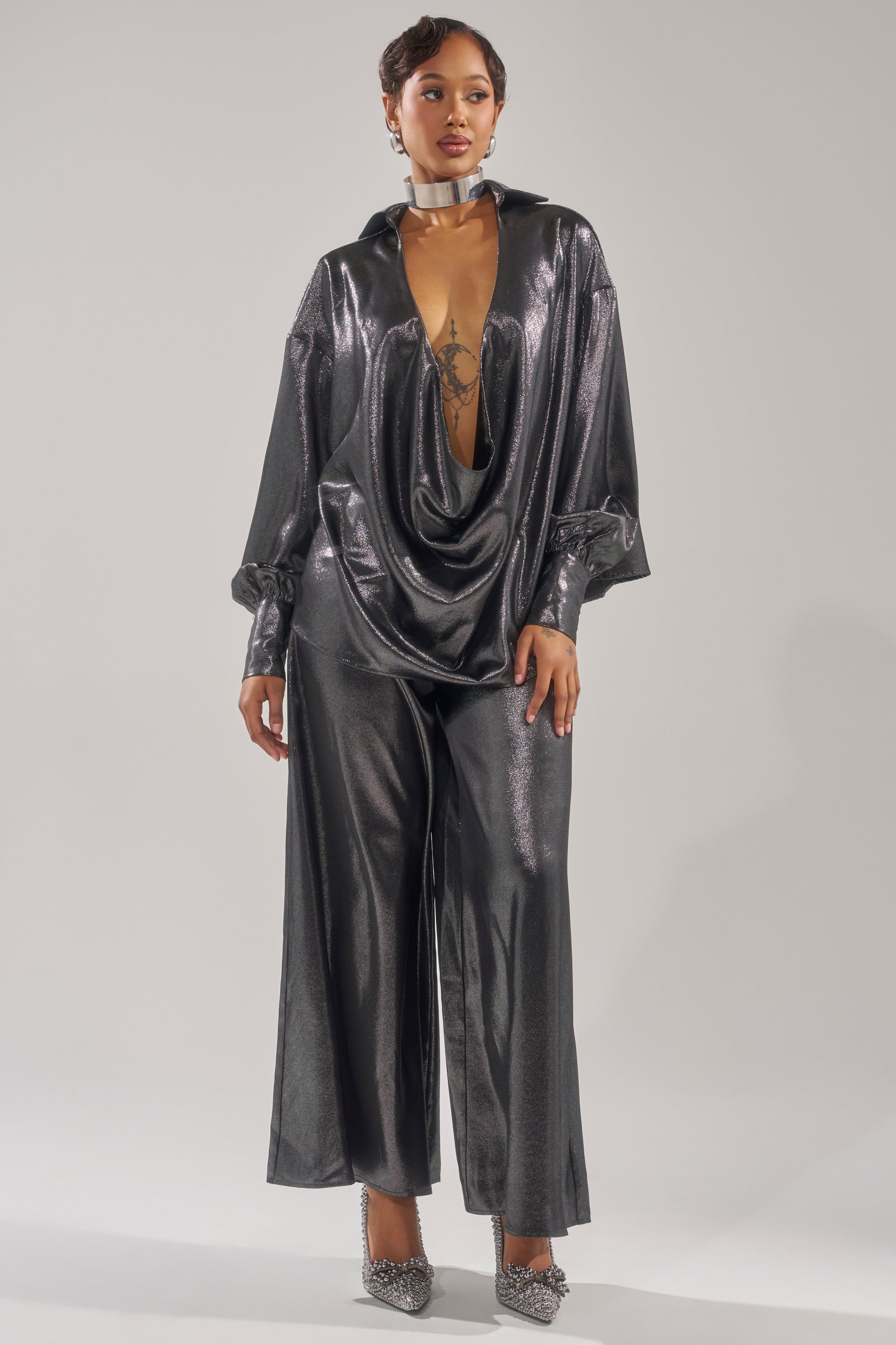 MELINIA METALLIC WIDE LEG PANT