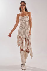 ALL OVER THE PLACE BRAIDED MIDI DRESS IN IVORY