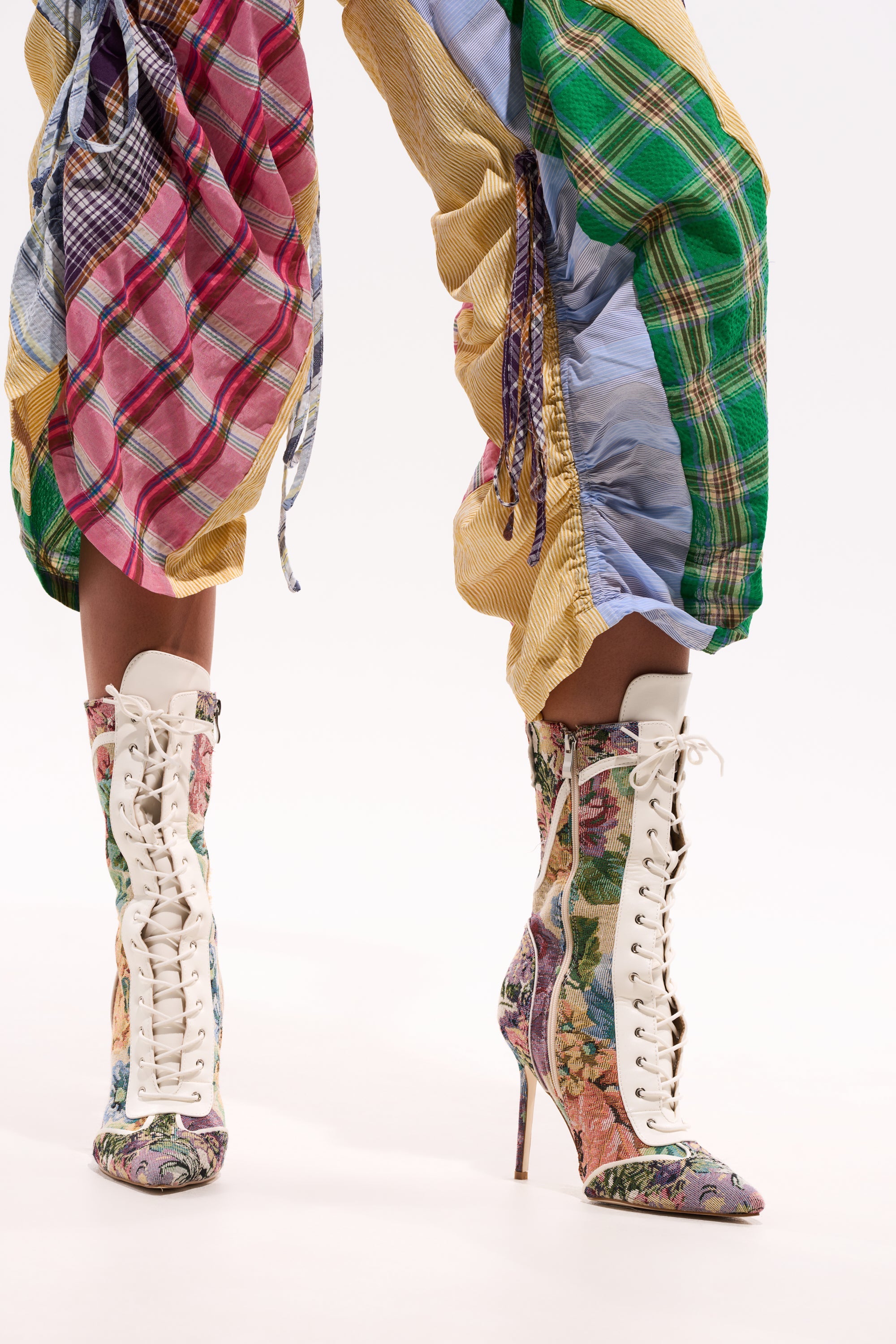 AKIRA GOLD ZOLA MULTI FLORAL STILETTO BOOTIE