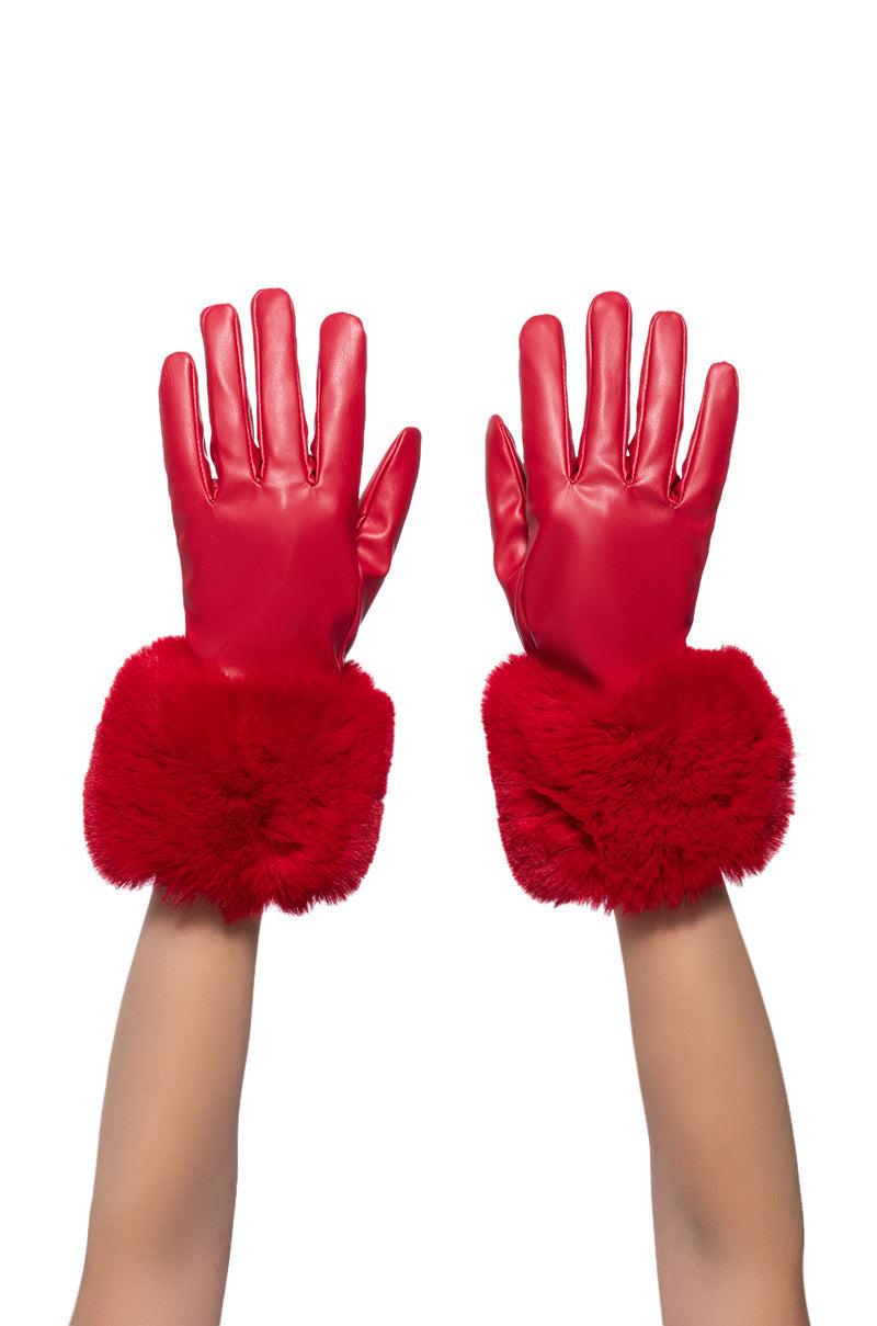 ALL I WANT IS MONEY RED FUR GLOVES